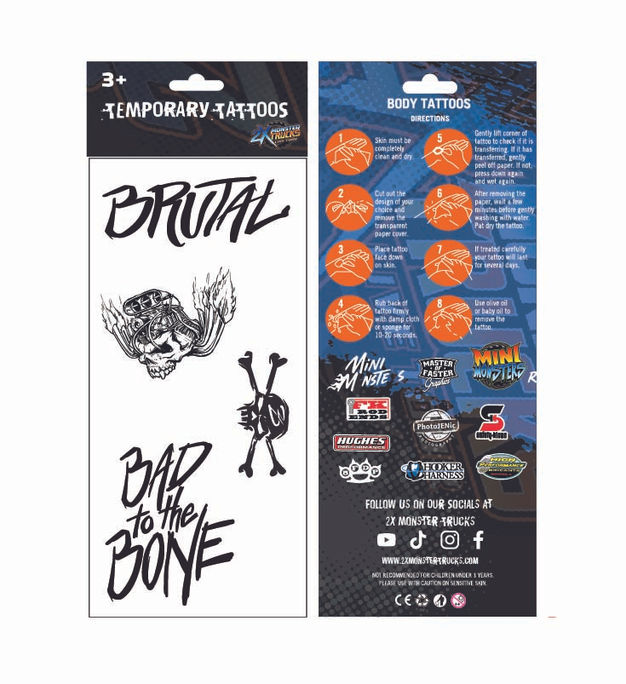 2X Monster Trucks brutal temporary tattoo