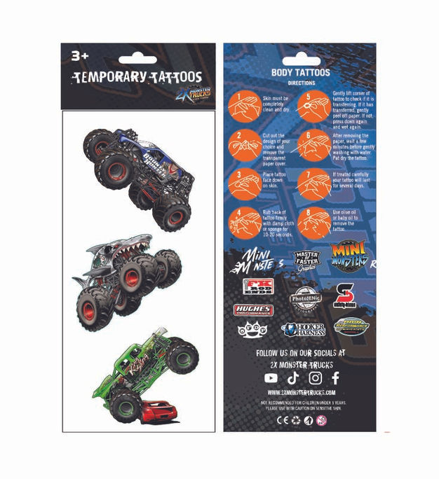 2X Monster Trucks 3 trucks temporary tattoo