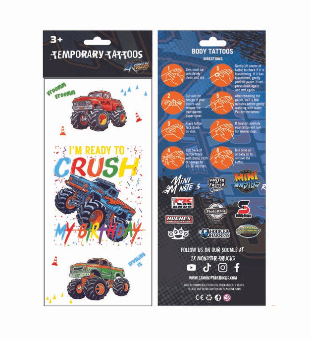 2X Monster Trucks Birthday boy temporary tattoo